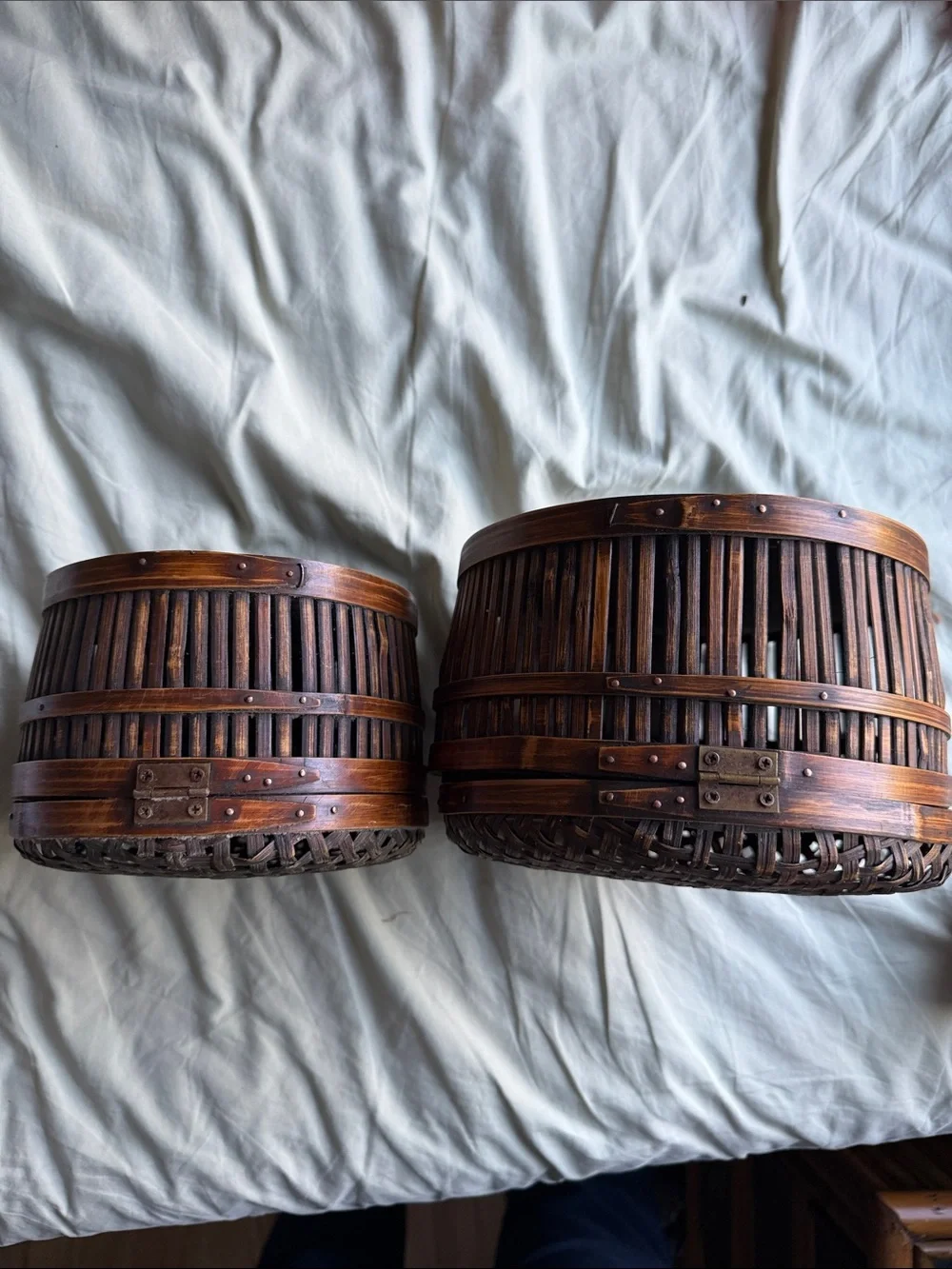 Set of 2 Round Woven Rattan Storage Baskets - Brown